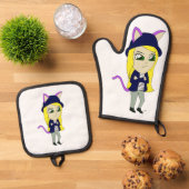 Chibi-Mädchen Ofenhandschuh & Topflappen-Set (Oben Unten)