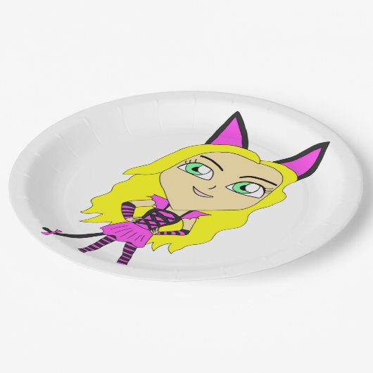 Chibi-Mädchen Pappteller (Schrägansicht)