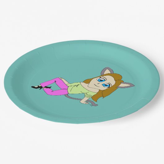 Chibi-Mädchen Pappteller (Schrägansicht)