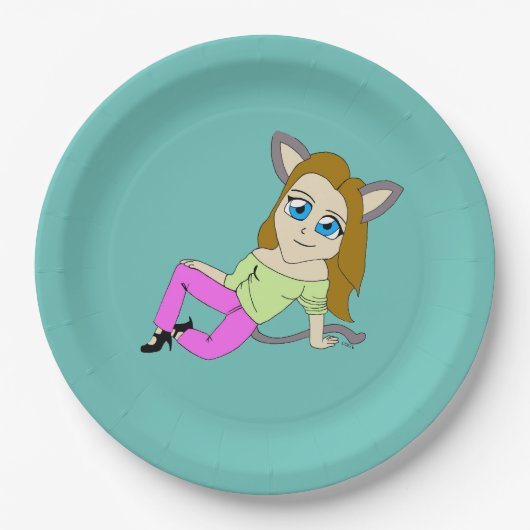 Chibi-Mädchen Pappteller (Vorderseite)