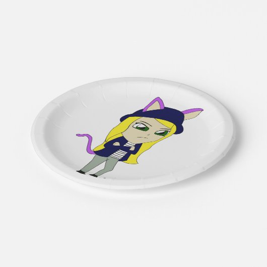 Chibi-Mädchen Pappteller (Schrägansicht)