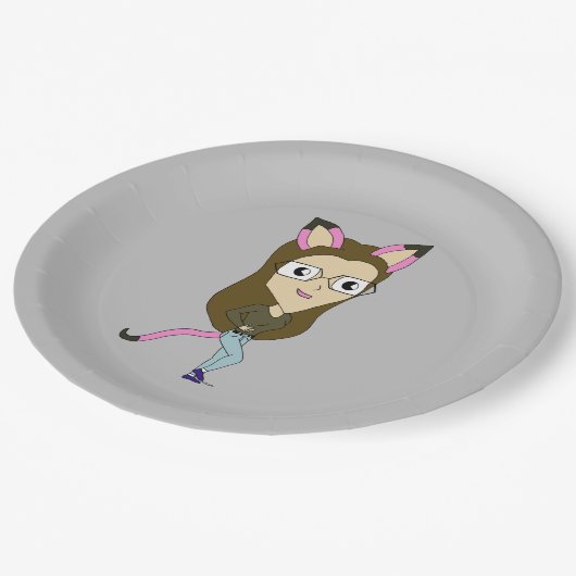 Chibi-Mädchen Pappteller (Schrägansicht)