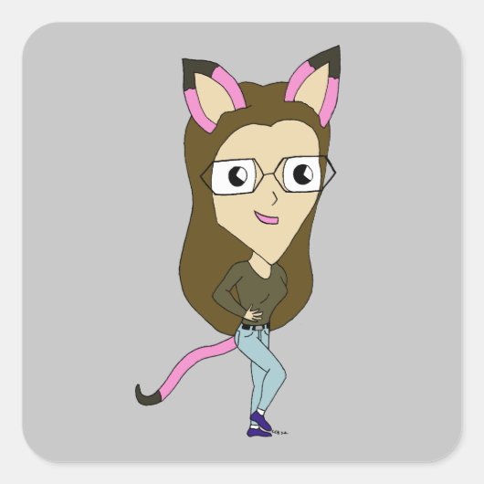 Chibi-Mädchen Quadratischer Aufkleber (Vorderseite)
