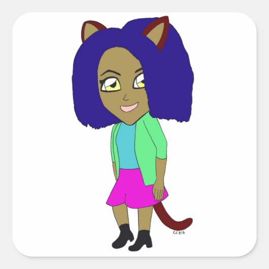 Chibi-Mädchen Quadratischer Aufkleber (Vorderseite)