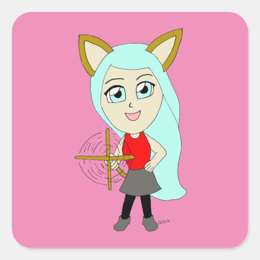 Chibi-Mädchen Quadratischer Aufkleber (Vorderseite)