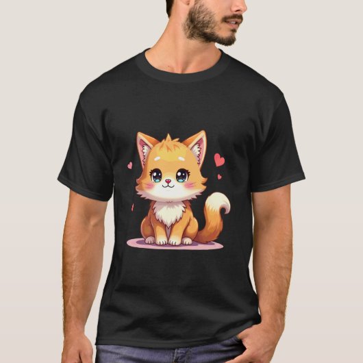 Chibi Maine Coon Katzenillustrationsdesign T-Shirt (Vorderseite)