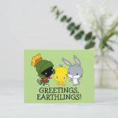 Chibi MARVIN THE MARTIAN™, TWEETY™ & BUGS BUNNY™ Postkarte (Stehend Vorderseite)
