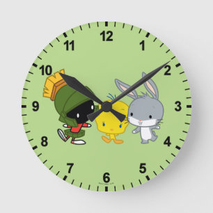 Chibi MARVIN THE MARTIAN™, TWEETY™ & BUGS BUNNY™ Runde Wanduhr