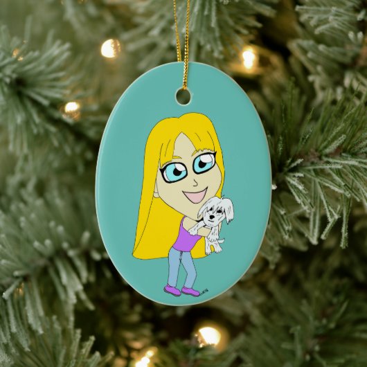 Chibi mit einem Jungtier Keramik Ornament (Baum)