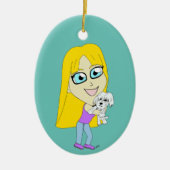 Chibi mit einem Jungtier Keramik Ornament (Vorne)