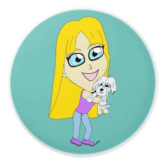 Chibi mit einem Jungtier Keramikknauf (Vorderseite)