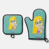Chibi mit einem Jungtier Ofenhandschuh & Topflappen-Set (Vorderseite)