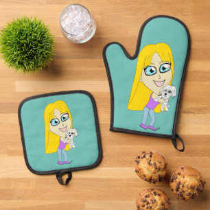 Chibi mit einem Jungtier Ofenhandschuh & Topflappen-Set