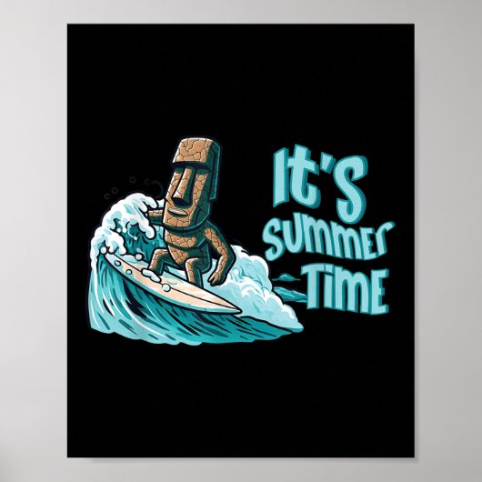 Chibi Moai Mood Surfing Summer Time Beach Ocean Se Poster (Vorne)