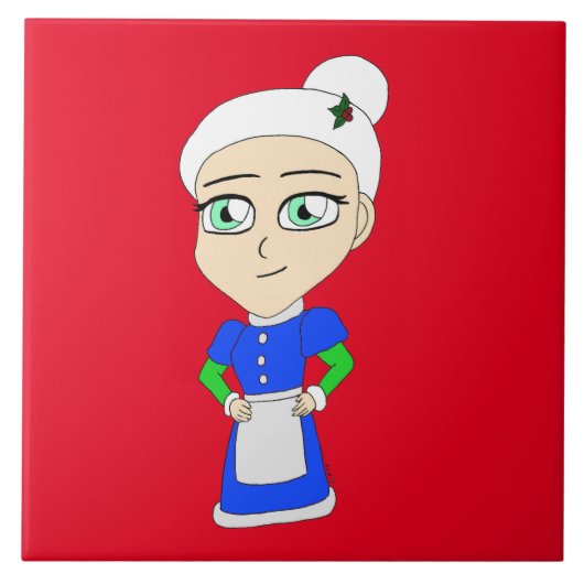 Chibi Mrs. Claus blue Anzug Fliese (Vorderseite)