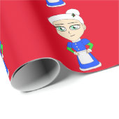 Chibi Mrs. Claus blue Anzug Geschenkpapier (Rolleneckpunkt)