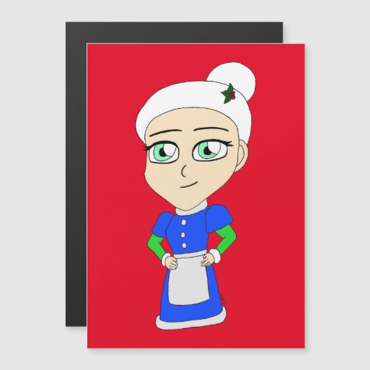 Chibi Mrs. Claus blue Anzug Magnetkarte (Vorne/Hinten)