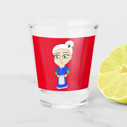 Chibi Mrs. Claus blue Anzug Schnapsglas (Vorderseite)
