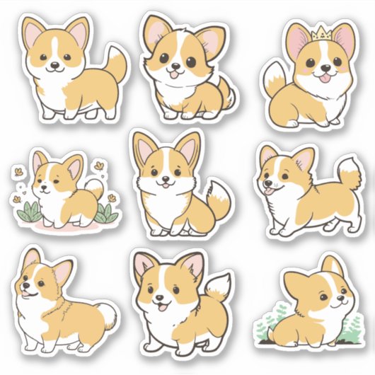Chibi Niedlich Baby Corgi Dog Stickers Aufkleber (Vorderseite)