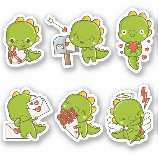 Chibi Niedlich Baby Dino Dinosaur Liebe Stickers Aufkleber (Vorderseite)