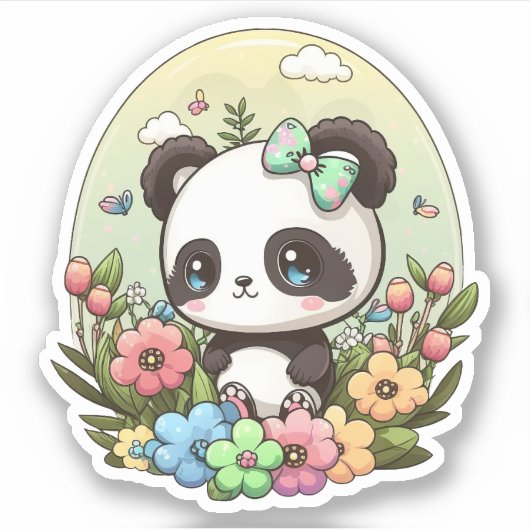 Chibi Niedlich Panda Kawaii Frühsticker Aufkleber (Vorderseite)