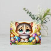 Chibi Osterkatze Postkarte mit Goldfolie Akzenten (Stehend vorne)