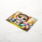 Chibi Osterkatze Postkarte mit Goldfolie Akzenten (Gedreht)