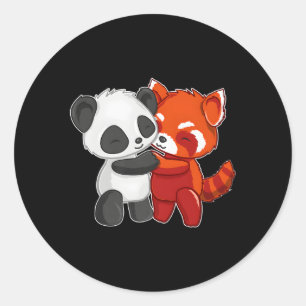 Chibi Panda Bear Hugs Red Panda Runder Aufkleber