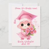 🎓Chibi Pink Feier Abschlussankündigung Einladung (Vorderseite)