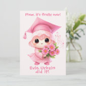 🎓Chibi Pink Feier Abschlussankündigung Einladung (Stehend Vorderseite)