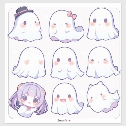 Chibi Pop Art Ghosts Custom-Cut Vinyl Sticker (Blatt)