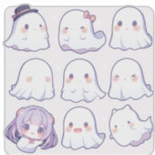 Chibi Pop Art Ghosts Custom-Cut Vinyl Sticker (Vorderseite)
