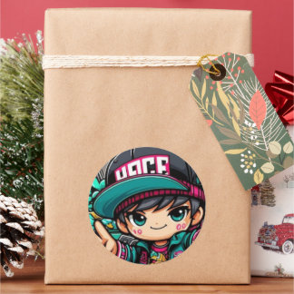 Chibi-Power: Niedlicher Anime-Aufkleber Runder Aufkleber