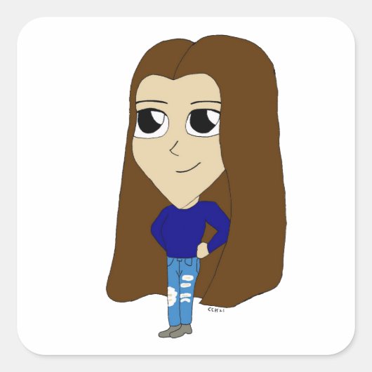 Chibi Quadratischer Aufkleber (Vorderseite)