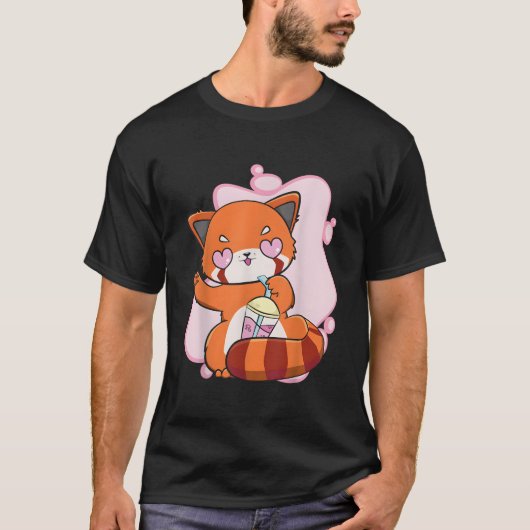 Chibi Red Panda With Boba Tea Bubble Otaku Anime B T-Shirt (Vorderseite)