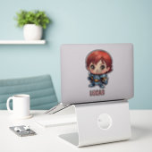 Chibi-Ritter personalisierte Kinder-Schneidefolie Aufkleber (Laptop auf Schreibtisch)