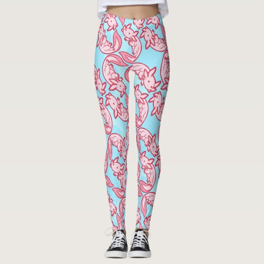 Chibi rosa Axolotlmuster Chido Leggings (Vorderseite)