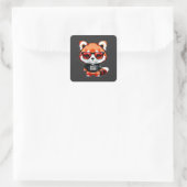 Chibi-Rotpanda-Junges Quadratischer Aufkleber (Tasche)