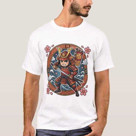 Chibi Samurai Warrior Way des Samurai Kanji T-Shirt (Vorderseite)