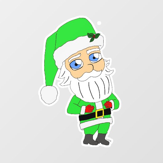 Chibi Santa green suit Fensteraufkleber (Blatt)