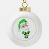Chibi Santa green suit Keramik Kugel-Ornament (Vorderseite)