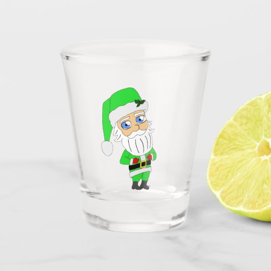 Chibi Santa green suit Schnapsglas (Vorderseite)
