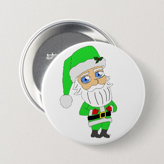 Chibi-Santa im grünen Anzug Button (Vorne & Hinten)