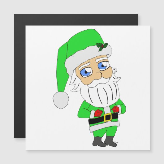 Chibi-Santa im grünen Anzug Magnetkarte (Vorne/Hinten)