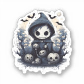 Chibi-Sensenmann Halloween - Whimsical Dark Fan Aufkleber (Vorderseite)