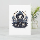 Chibi-Sensenmann Halloween - Whimsical Dark Fan Einladung (Stehend Vorderseite)