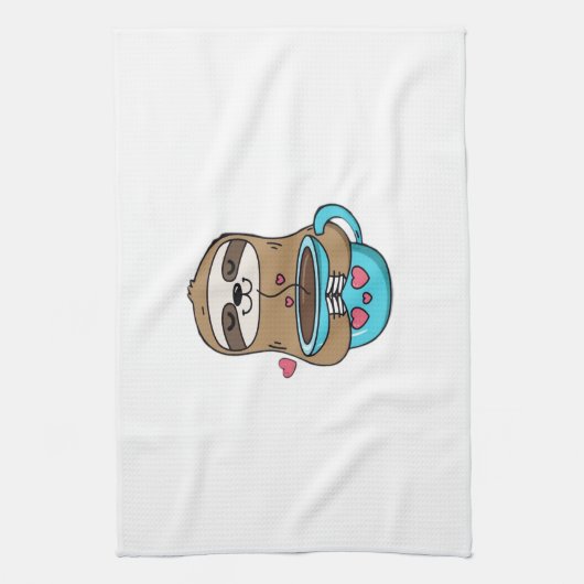 Chibi Sloth Coffee Lover � Cute Kawaii Sloth Huggi Geschirrtuch (Vertikal)