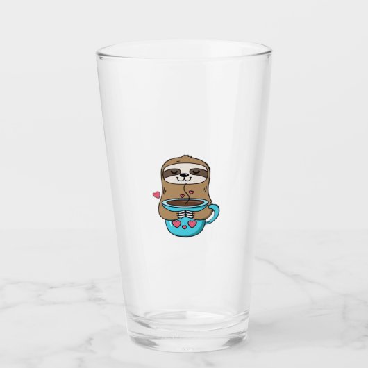 Chibi Sloth Coffee Lover � Cute Kawaii Sloth Huggi Glas (Vorderseite)