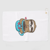 Chibi Sloth Coffee Lover - Niedlich Kawaii Sloth H Golfhandtuch (Horizontal)