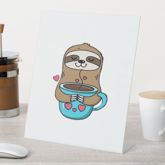 Chibi Sloth Coffee Lover - Niedlich Kawaii Sloth H Sockelschild (In Situ)